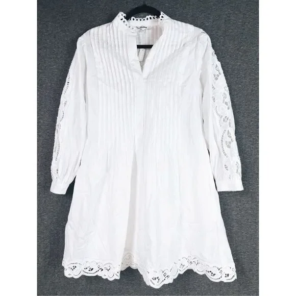 Madewell Pintucked Eyelet Mini Dress White Long Sleeve Size S NWT NU568 - Picture 7 of 11